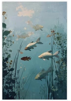 QITUBVAF Kunstdruck auf Leinwand, Motiv: Fische, Wandkunst, Wandkunst, Bild, Gemälde für Wohnzimmer, Schlafzimmer, Dekoration, 30 x 45 cm