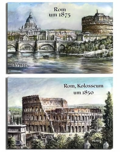 2x Rom - XL Kühlschrank Magnete je 8 x 5,5 cm typisches Souvenir Kühlschrankmagnet Italien Tiber Engelsburg Vatikan Deko Magnet Kühlschrankmagnete für Foto Magnetkühlschrank Kolosseum Roma, Valdeig, P