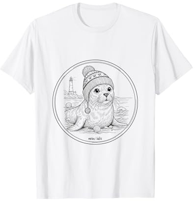 Robbe mit Mütze Nordsee Motiv Maritim Küste Geschenk T-Shirt