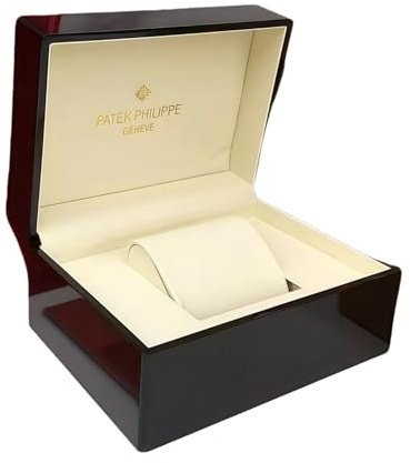 ROUREOX Scatola Porta Orologi Legno Mogano Scuro Finitura Laccato Piano Interno Pelle Crema Custodia Lusso per Patek Philippe