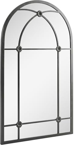 Outsunny Arched Mirror, Shatterproof Acrylic Windowpane Wall Mounted Mirror with Robust Metal Frame, Decorative Wall Mirrors for Outdoor Patio and Living Room, 100 x 60 cm, Black