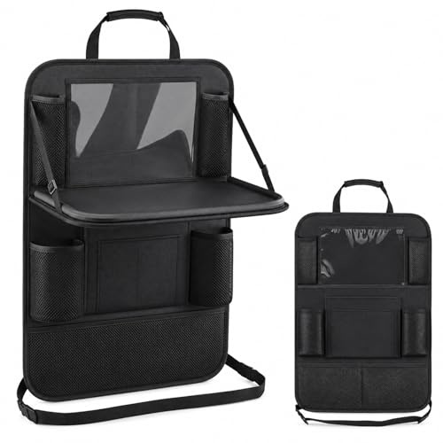 GOOGO Organizador de coche para niños con mesa plegable y 9 bolsillos, protector de asiento Oxford para respaldo, para coches familiares, SUV, viajes y colegio