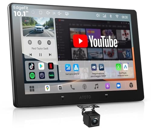 ATOTOEXCEL S8Gen4 10.1 Zoll QLED Android Doppel-DIN Autoradio, kabelloses CarPlay & Android Auto, Touchscreen-Radio 4G LTE, WiFi/USB-Tethering, Hi-Fi DSP mit 4V Pre-Out, mit Rückfahrkamera, 4G+64G