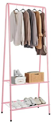 ARATERVIO Kleiderständer Metall Garderobenständer mit Schuhablage 151 cm Hoch & 60 cm Breit Platzsparende Kleiderstange für Schlafzimmer Flur Kleiderständer Kleiderstange (Rosa)