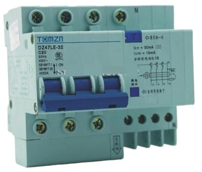 Disjoncteur à courant résiduel DZ47LE 3P + N 20A 400V ~ 50HZ/60HZ, avec protection contre les surintensités et les fuites RCBO