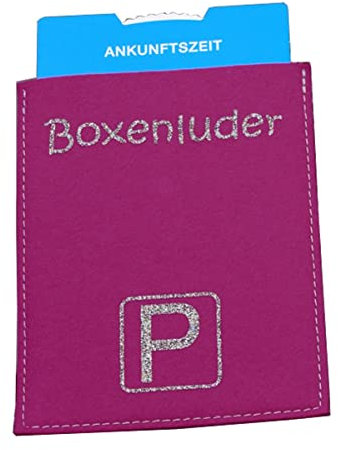 Lifestyle Optik Parkscheibe aus sehr hochwertigem 100 % Wollfilz mit Druck/ Spruch / Motiv: Boxenluder magenta / pearl bunt mit innenliegender original Parkscheibe nach StVO Made in Germany