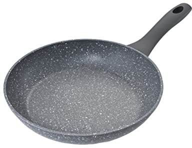 Schallen Non-Stick Anti-Scratch Grey Marble Coated Frying Pans with Cool Touch Handles, Suitable for All Hobs Induction, Electric and Gas Pans (Black Soft Handles, 24cm Frying Pan)