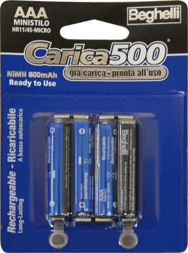 BATTERIE RICARICABILI MINISTILO AAA Mod. CARICA500 BEGHELLI blister 4pz