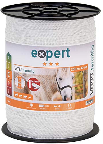 VOSS.farming Nastro per Recinzione elettrica, Lunghezza 200 m, Larghezza 40 mm, con Fili in Acciaio Inox 9 x 0,16