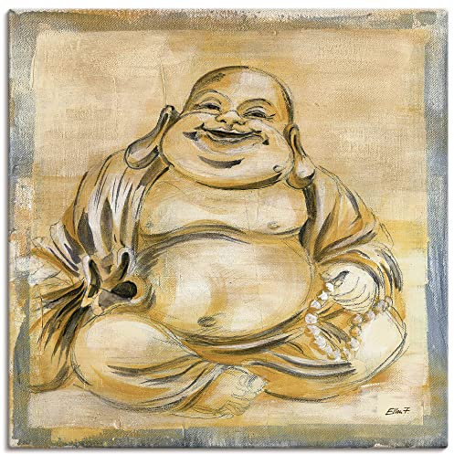 ARTLAND Wanddeko Leinwand Bilder Wandbild 70 x 70 cm Fantasy Mythologie Religion Buddhismus Malerei Creme A6VT Fröhlicher Buddha I