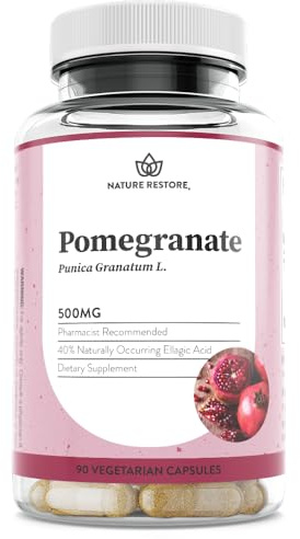 Nature Restore Pomegranate Seed Extract Supplement, Standardized to 40 Percent Ellagic Acid, Non GMO, Gluten Free, 90 Capsules, Manufactured in USA