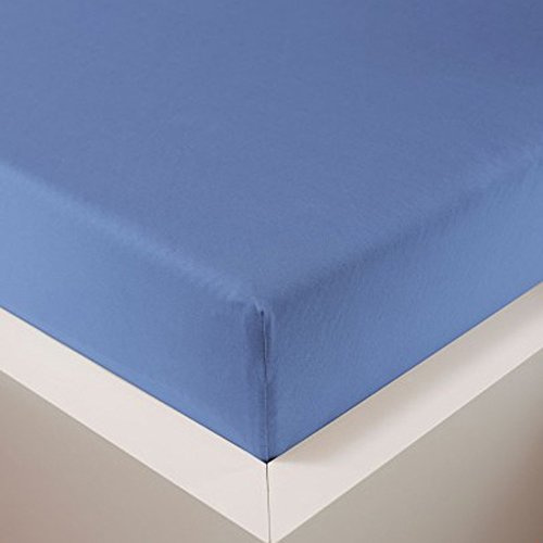 Schlummerglück Spannbetttuch mit hochwertigem Tencel, Falten- und bügelfrei, ideal für höhere Matratzen/Boxspringbetten, versch. Größen und Farben wählbar (Mittelblau, 180-200 x 200-220 cm)