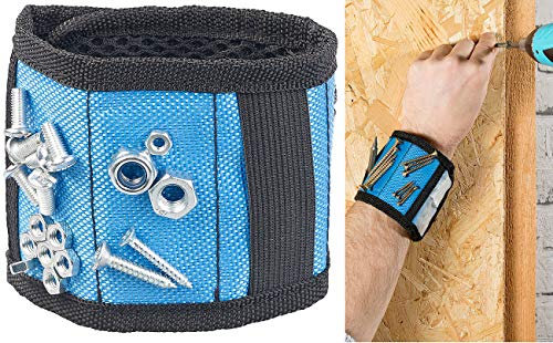 AGT Magnetarmband: Magnet-Armband für Nägel & Schrauben mit 6 Magneten, Gummizug & Tasche (Magnetarmband für Schrauben, Magnetisches Armband Baumarkt, Schraubenzieher)