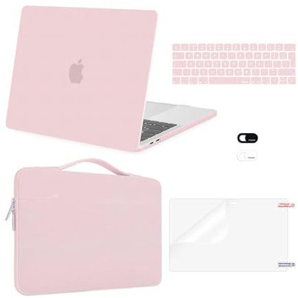 MOSISO Cover Compatibile con MacBook Pro 13 Pollici Custodia M2 M1 2025 2024-2016 A2338 A2289 A2251 A2159 A1989 A1706 A1708,Case&Borsa&Copritastiera&Webcam Cover&Proteggi Schermo,Quarzo Rosa