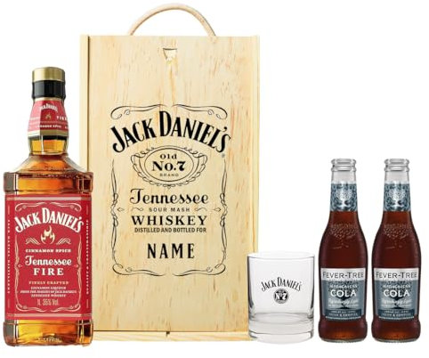 Personalised Jack Daniels Tennessee Fire Whiskey Gift Set with JD Glass & Fever Tree - Alcohol Gifts For Him, Birthday Gifts for Men, Mens Valentines Gifts, Boyfriend Gifts, Mens Gifts, Gifts for Him