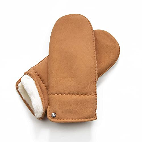 Hand Gewand by Weikert Lammfell-Fäustlinge aus australischem Merino Lammfell, extra weich, handgenäht, Herren, Lammfellhandschuhe, Fausthandschuhe, Lederhandschuhe,Natur, Beige, (8,5, Herren)