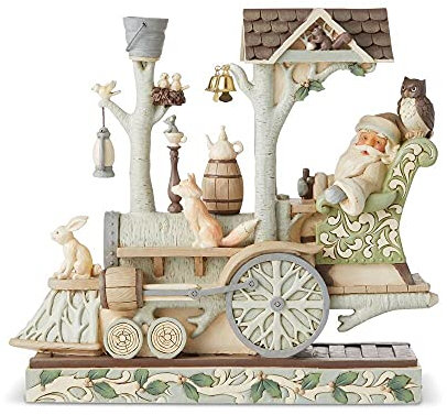 Enesco Jim Shore Heartwood Creek White Woodland Santa in Train Engine Figur, 10,2 cm, Mehrfarbig
