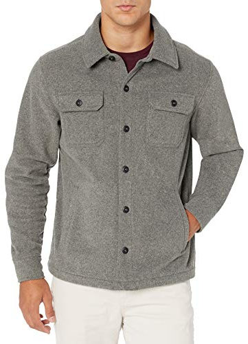Amazon Essentials Herren Langärmlige Polarfleece-Hemdjacke Für Den Winter, Dunkelgrau Meliert, XS