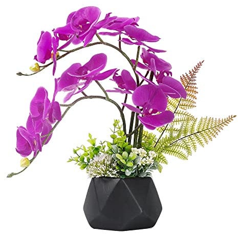 LESING Fleurs d'ochidée artificielles avec Vase, Fleurs artificielles en Pot, orchidée phalaenopsis dans Un Vase pour décoration de la Maison (Style 1, Vase Noir)
