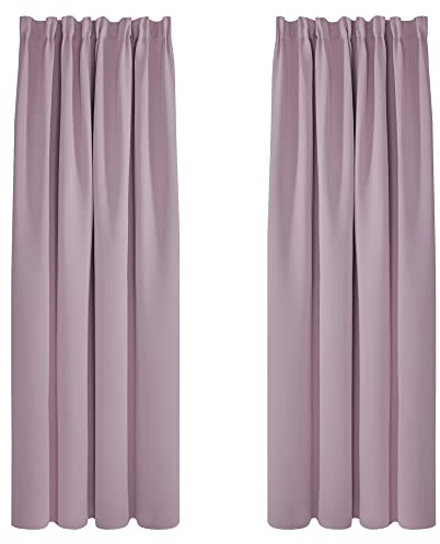 Deconovo Hitzeschutz Kräuselband Blickdicht Vorhänge Thermogardine Hellpink | 2er Set, H 220 x B 140 cm, Deckenschiene Vorhang, Gardinen Wohnzimmer, Schlafzimmer Gardinen, Kinderzimmer Gardinen Mädchen