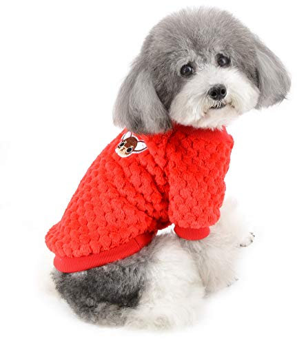 Zunea Hundepullover für kleine Hunde Fleece Warm Weich Welpen Sweater Wintermäntel Winterjacken Hunde Bekleidung Haustier Chihuahua Katzen Kleidung Rot L