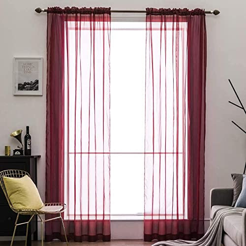 MIULEE Voile Vorhang Transparente Gardine aus Voile Einfarbig Stangendurchzug Transparent Wohnzimmer Luftig Dekoschal für Schlafzimmer 2er Set 280 x 140cm (H x B), Rod Pocket Rot