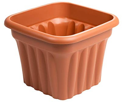Muddy Hands Large Square Plant Pot Outdoor Garden Vegetable Fruit Flower Herb Tree Plastic Planter (25 Litre, Terracotta)