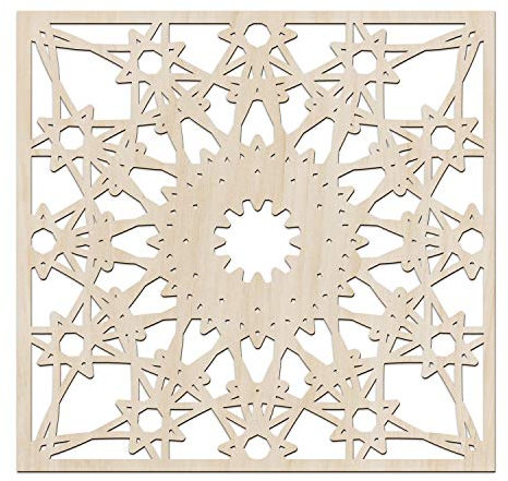 ABAKUHAUS Mandala Holzwandkunst, Marokkanische Inspired Sun Motiv Quadrat Motiv, Rustikaler Wandkunstakzent aus Birkensperrholz für Flur Schlafzimmer Wohnzimmer Cafés Büros, 29 cm x 29 cm x 2 mm
