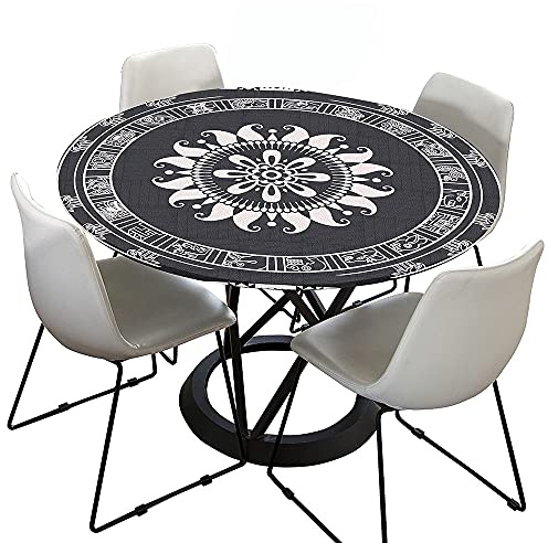 Morbuy Tischdecke Outdoor Rund 180 cm, Elastisch Rund Abwaschbar Tischdecken Wasserabweisend Lotuseffekt Garten Tischdecke Mandala Table Cloth, Ideal für 160cm-170cm