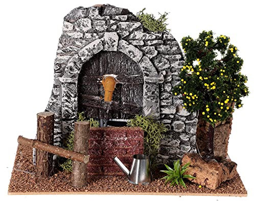 Holyart Brunnen aus Gips mit Baum für Krippe, 20x15x15 cm