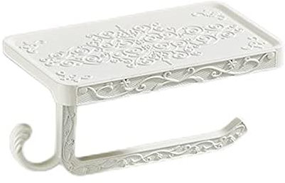 Porta asciugamani in carta vintage con ripiano per cellulare per bagno, montaggio a parete in alluminio antiruggine (bianco