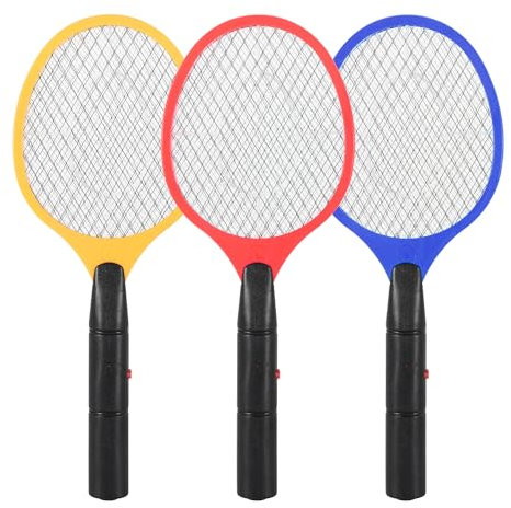 Lospitch 3er Set Elektrische Fliegenklatsche, Fliegenfänger Zapper 3000V, Doppelte Schichten Mesh Schutz, Elektrische Fliegenfänger Insektenvernichter für Mücken, Fliegen, Bienen, Motten