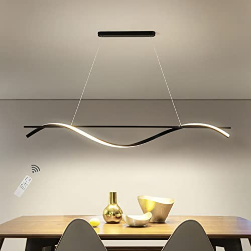Moderne LED Esstisch Pendelleuchte, Dimmbar Esszimmerlampe mit Fernbedienung, Hängeleuchte in Wellenform aus Schwarz Metall, Höhenverstellbar, für Esszimmer Wohnzimmer Schlafzimmer, 23 Watt, 100 cm