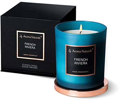 Aroma Naturals Scented Candles, Natural Soy Wax Candles, Home Fragrance Decor Gift, 35 Hours Burning Time, Medium Jar (French Riviera)