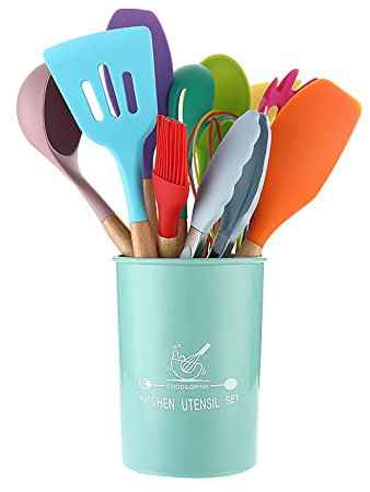 FUYTERY 11 Pcs Coloré Cuisine Silicone Résistant À La Chaleur Ustensiles De Cuisine Cuillère Pelle Ensemble (Multicolore)