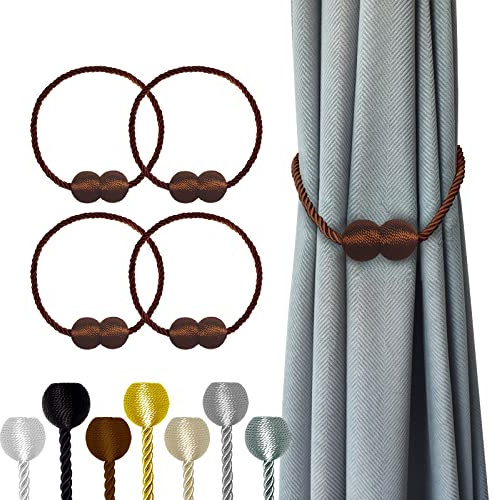 Hion, Fermatende magnetici, colore marrone scuro, 4 pezzi, fermatende con fibbie, ganci per casa, camera da letto, ufficio, tenda decorativa sottile o spessa