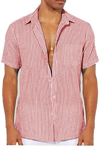 XuanXmy Chemises à Rayures Lâches pour Hommes Mode Casual Chemises à Rayures Confortables Chemises à Rayures Classiques à Manches Courtes