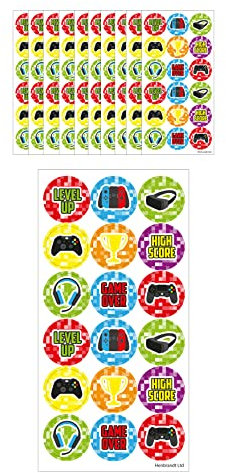 HENBRANDT Large Gamer Stickers 180 Assorted Videogame Stickers Teachers School Reward Arts and Crafts for Kids Birthday Party Bag Favours Loot Bag Fillers Lucky Dip Favours for Boys and Girls