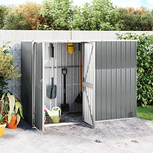 Festnight Gartenhaus Metall Geräteschuppen Gerätehaus Geräteschrank Fahrradgarage Gartenhäuser Gartenschrank Gartenschuppen Outdoor Schrank Garten 225x89x161 cm Grau