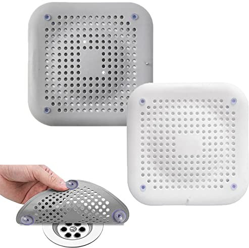Abflussschutz Silikon, 6 Stück Abflusssieb Badewanne, Dusche Haarfänger Eckig, Silikon Abflusssieb, Haarfänger Waschbecken für Waschbecken, Badezimmer, Küchen (Grau/Weiß)