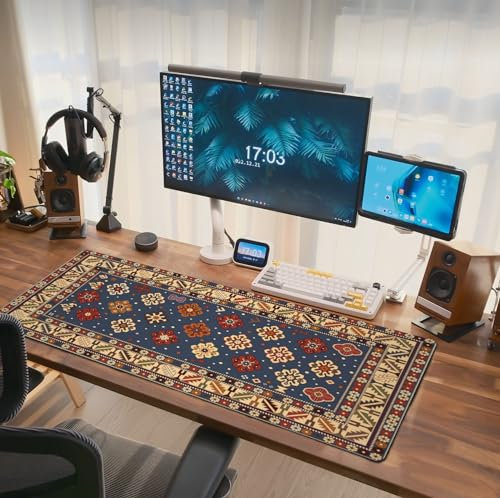 Persian Rug Mouse Pad Extended Large Gaming Mousepad XL Big Long Oversized Desk Mat Stitched Edges 31.5 X 11.8 Inch for Home Office