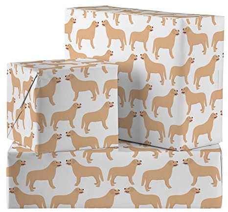 Hunts England - 2 Bögen Golden Retriever Hund Geburtstag Fun Geschenkpapier für Männer/Frauen - Inklusive 2 Geschenkanhänger - gefaltetes Geschenkpapier - ikonische Kollektion - Für Sohn, Tochter,
