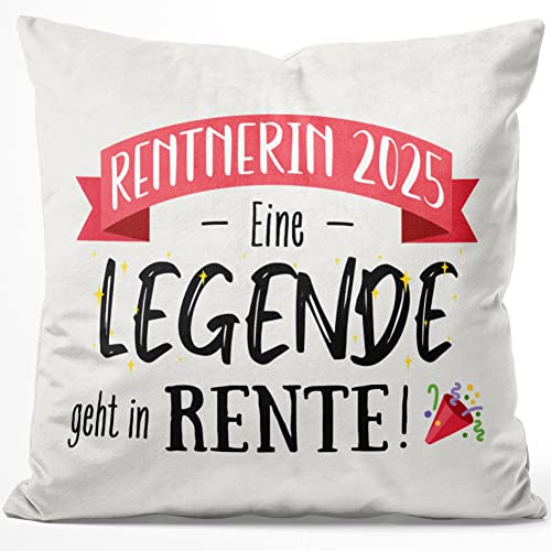 JUNIWORDS Kissen, Rentnerin 2025 Eine Legende geht in Rente!, 40 x 40 cm, Flauschig Samtweich Weich (1008159)