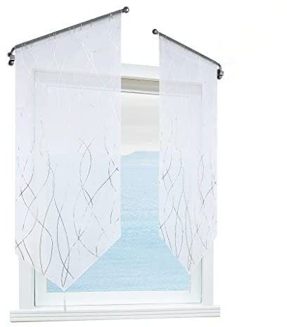 ESLIR Scheibengardine Transparent Bistrogardine Küche Gardinen Weiß mit Tunnelzug Panneaux Wohnzimmer Silber HxB 90x60cm 1 Stück