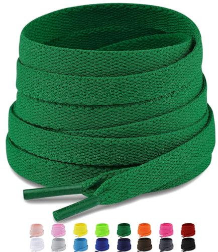 Puzeam 2 Paia Lacci Scarpe Piatti Colorati (16 Colori), Lacci per Scarpe Larghi da 8mm per Sneakers, Ginnastica, Sportive, Resistenti Stringhe - Verde 140