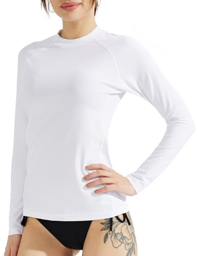SURFEASY Rash Guard da Donna, Maniche Lunghe, Protezione Solare, Maglia Protettiva Rash Guard per Nuoto Snorkeling Surf