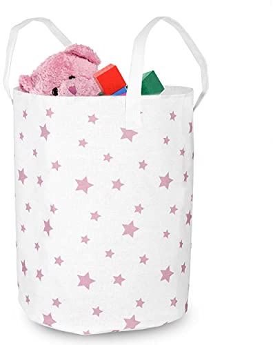 NUKIDO Spielzeugkorb - Spielzeugeimer - Aufbewahrungskorb fürs Kinderzimmer - Aufbewahrung für Kleidung - Raumdekoration - Wäsche und Decken Organizer - Groß - Weiß mit Sternen - 60 cm x 35 cm