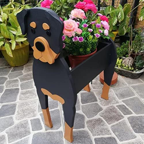 HLASMSPE Rottweiler Pflanzgefäß, Blumentopf für Gartendekoration, kleine Welpen Geschenke für Frauen, Hundeform Pflanzgefäß Halter Hund Aufbewahrungsbox 24 x 18 cm