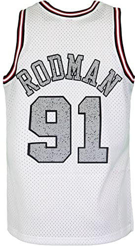 Mitchell & Ness Cracked Swingman Chicago Bulls Dennis Rodman 1997 Trikot (White, XXL)