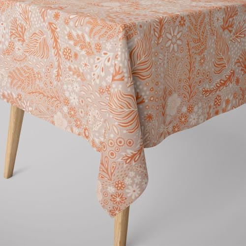 SCHÖNER LEBEN. Tischdecke aus Baumwolle Blätter Blumen Gräser grau b, Größe:130x260cm